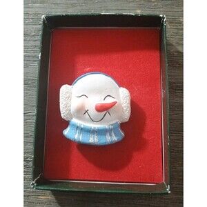 Snowman The Finishing Touch American Greetings Vintage Brooch White Blue
